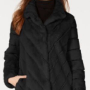 Calvin Klein Chevron Faux-Fur Coat
